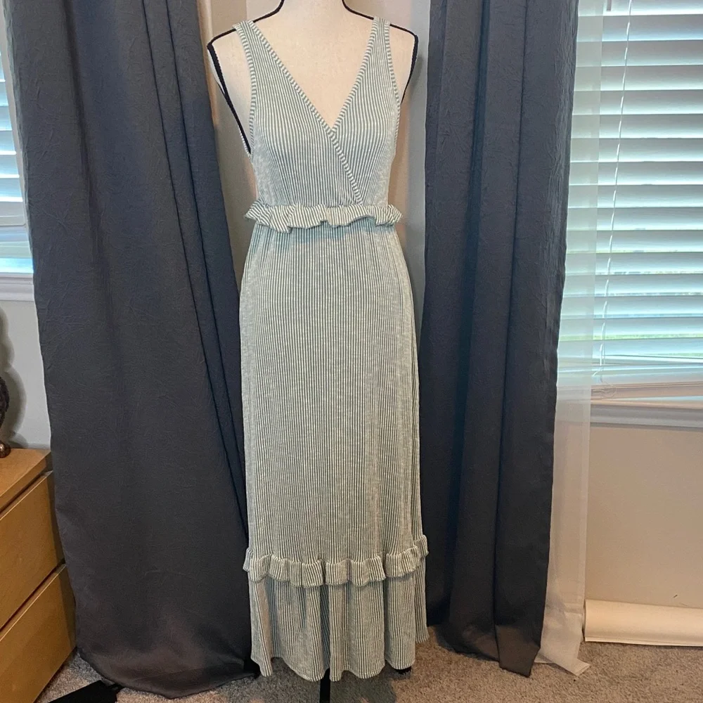 SOLD Chic Green Striped Maxi Dress - Picture 2 of 8